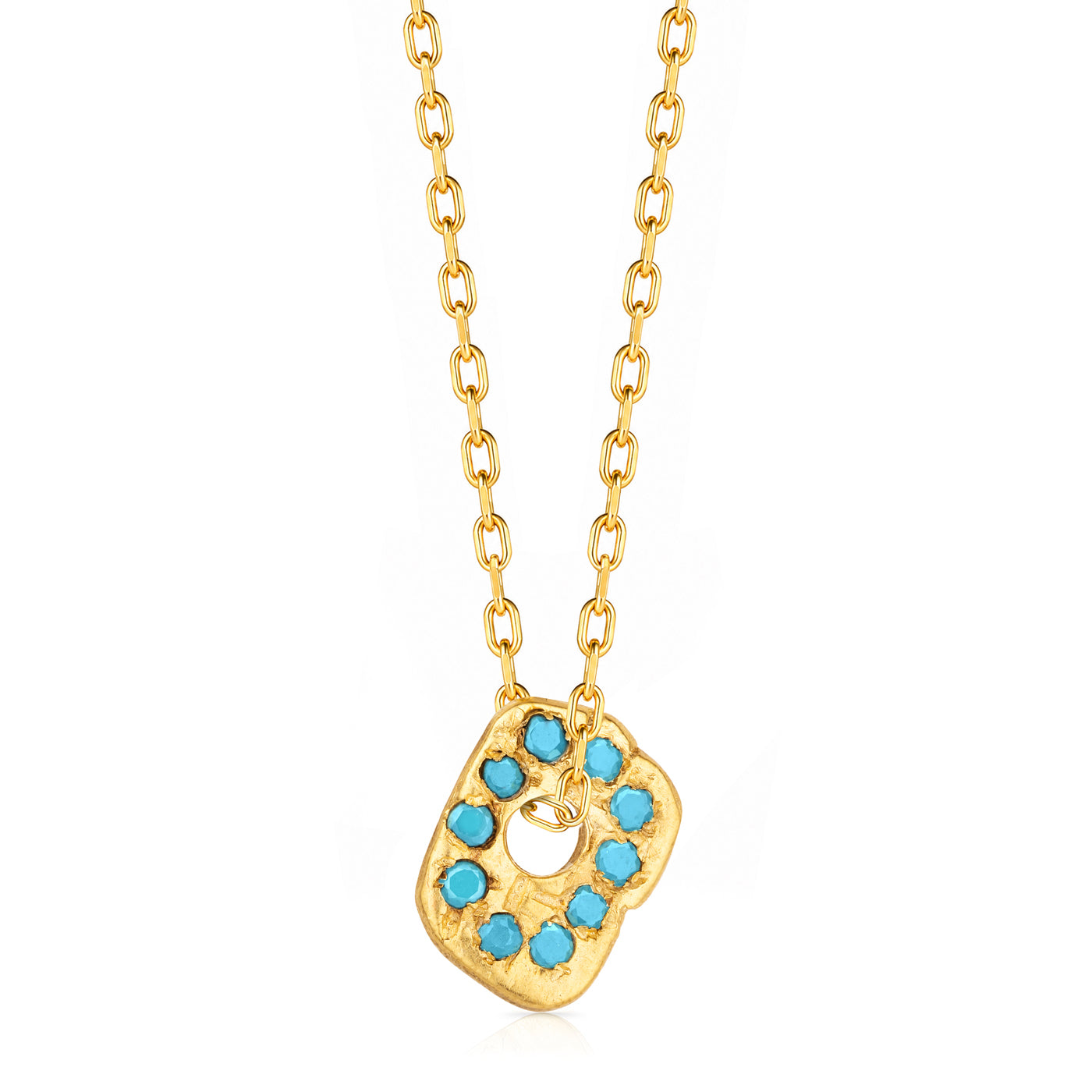 Klyve 18K Gold Plated Natural Turquoise Stone Silver Necklace
