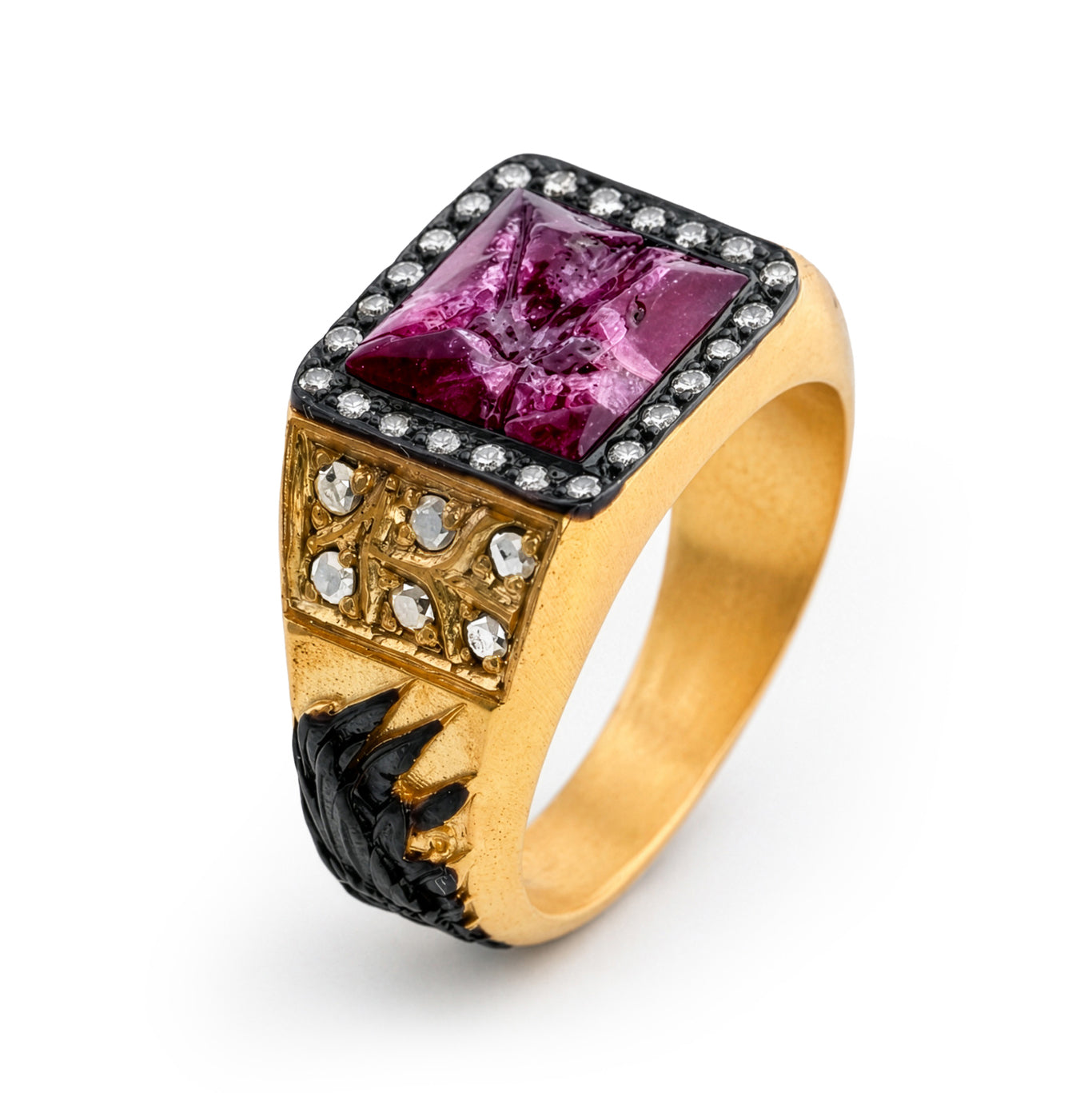Plisse 18K Gold Plated Diamond-Encrusted Silver Ring
