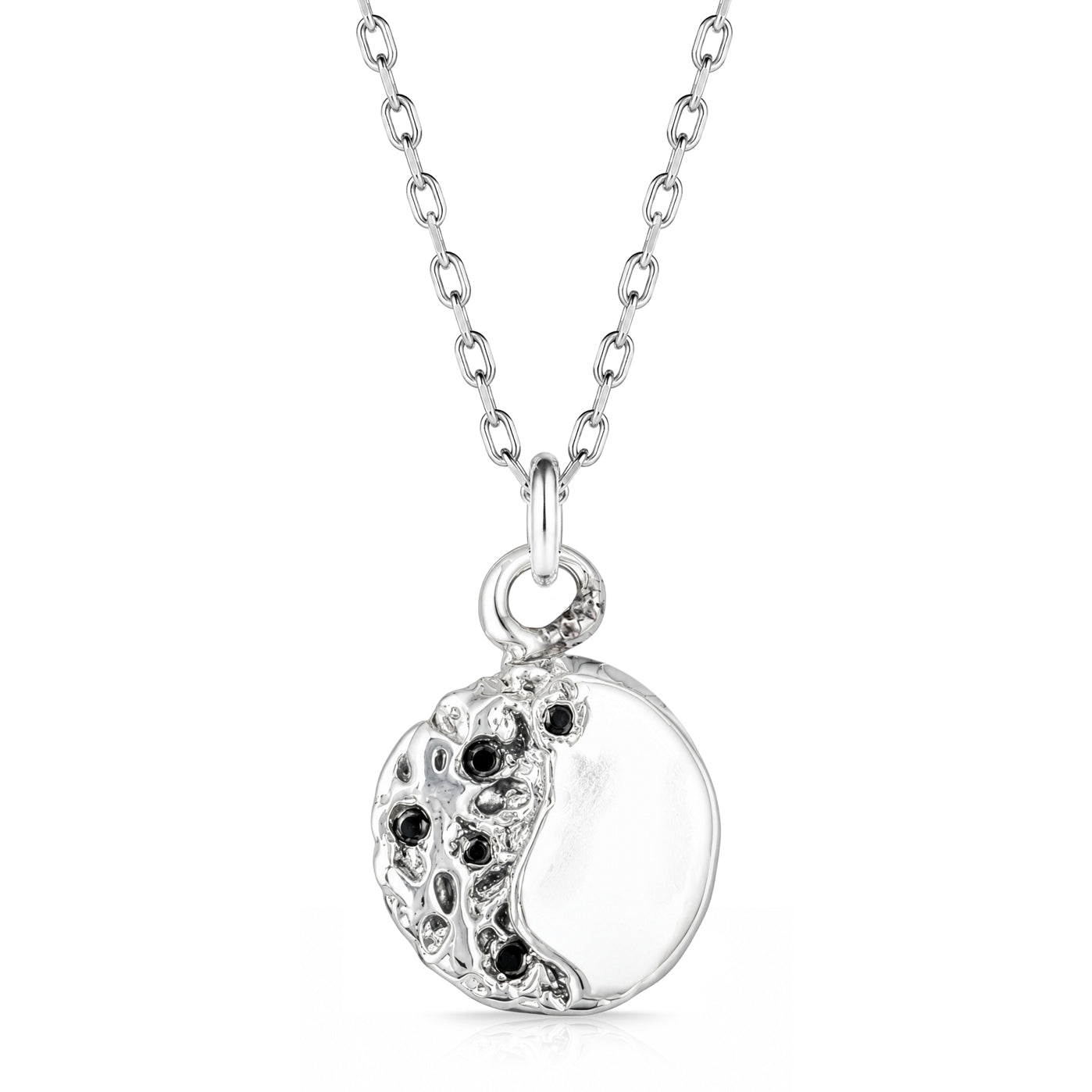Crest Black Zircon Stone Silver Necklace