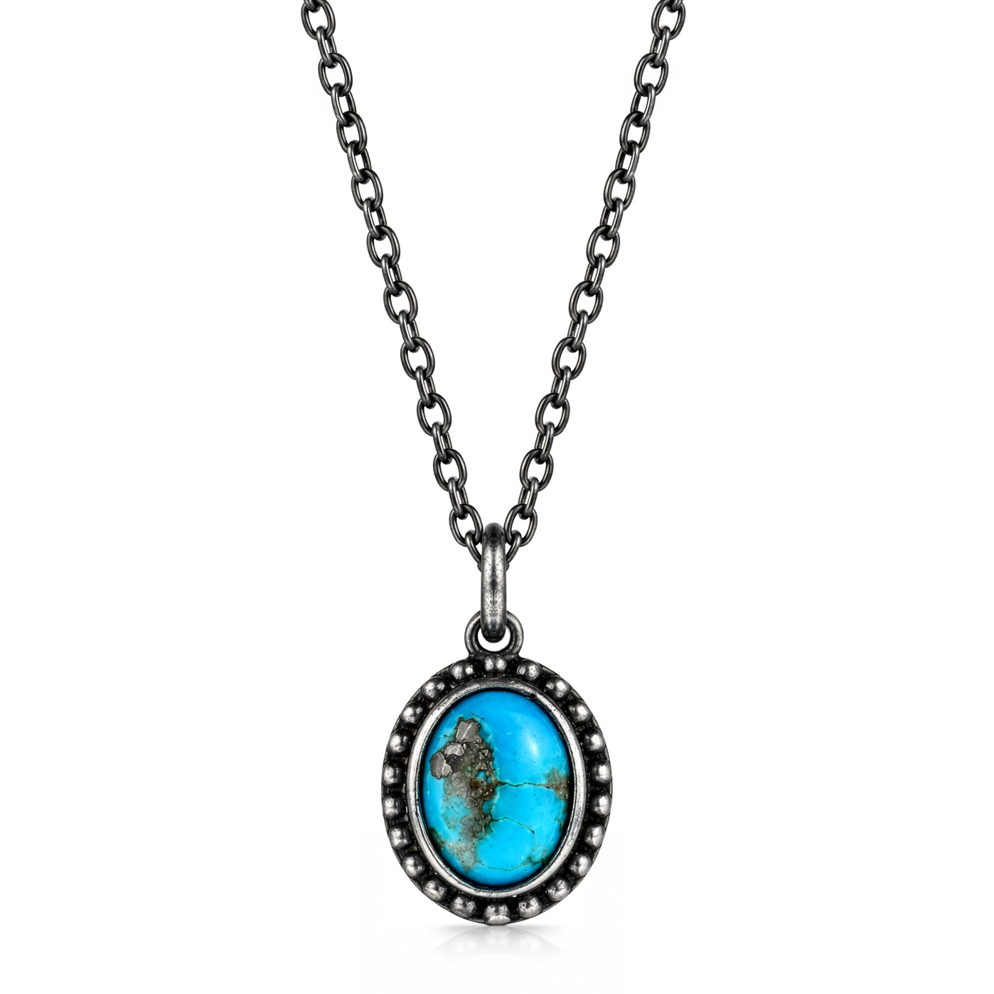 Ecplise Turquoise Stone Oxidized Silver Necklace
