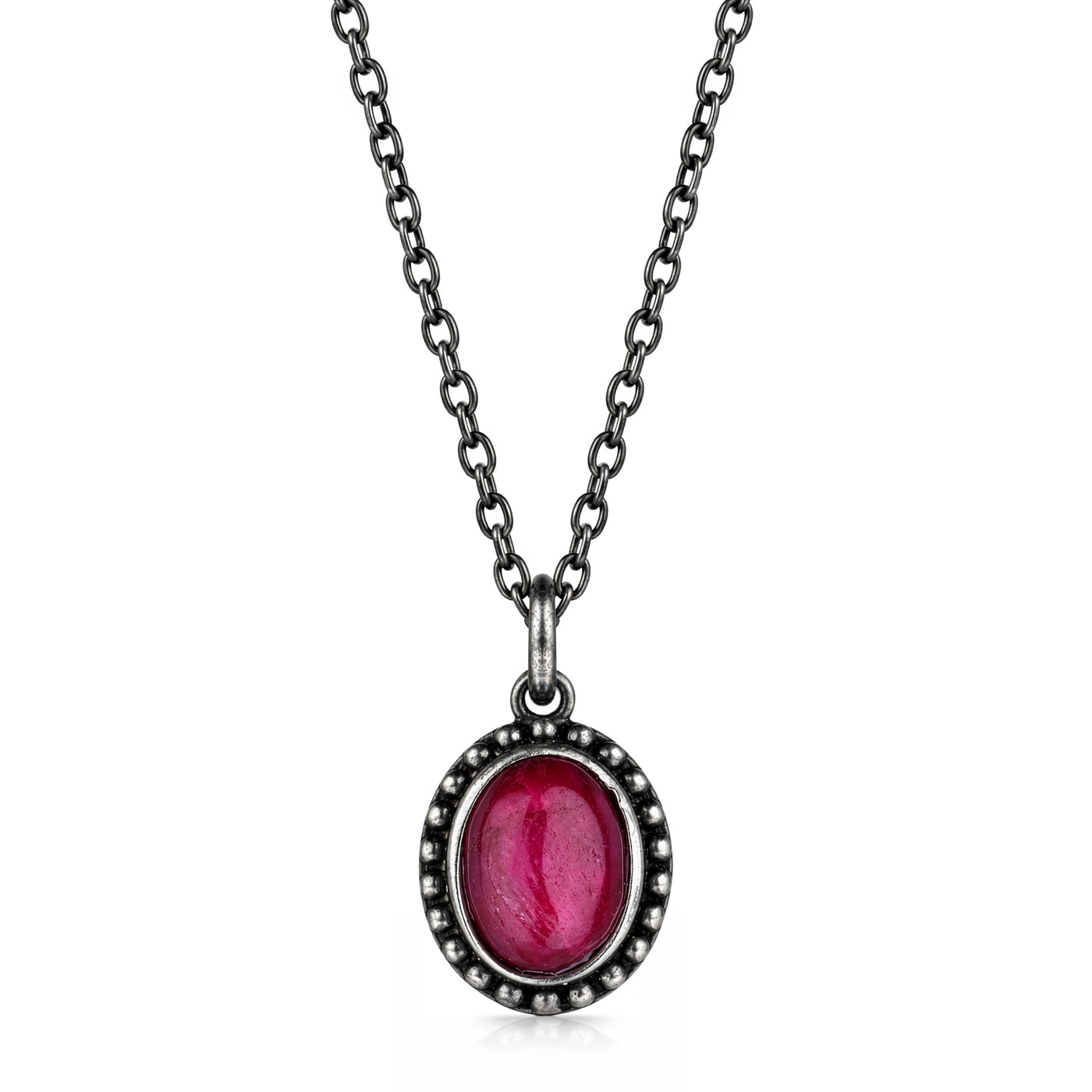 Oxidized Silver Necklace with Quartz Ruby Stone