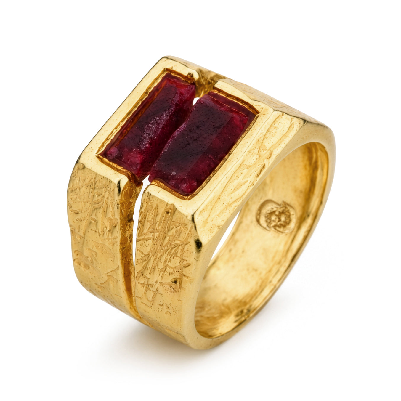 Tilaje 18K Gold Plated Ruby Stone Silver Ring