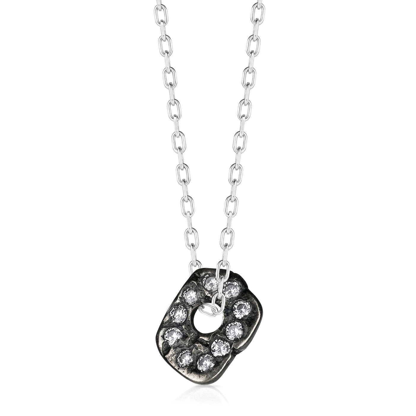 Ribbon Silver Necklace with White Zircon Stone