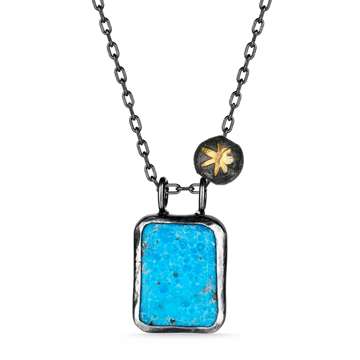 Pista Natural Turquoise Stone Silver Necklace