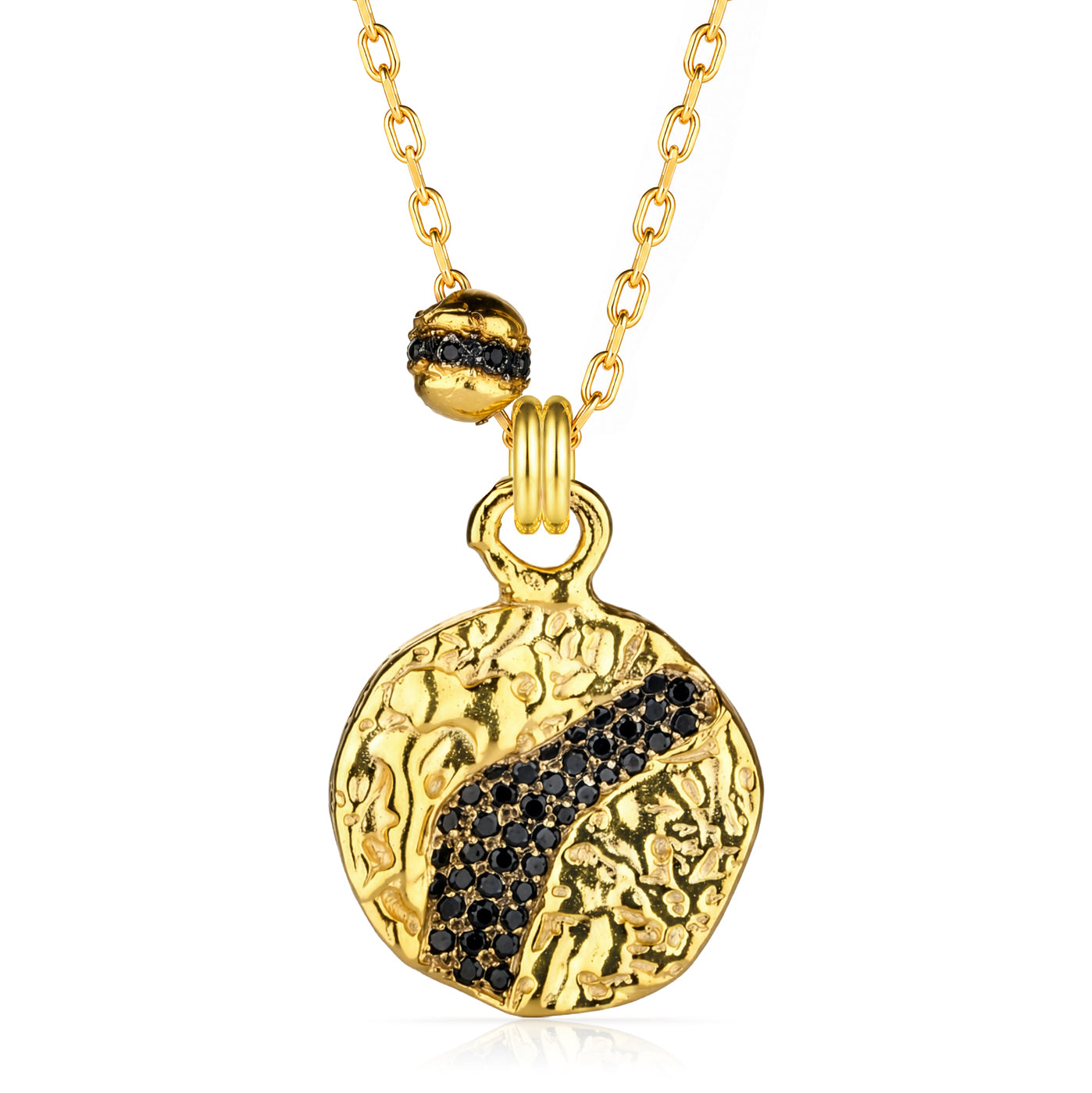 Crxema 18K Gold Plated Black Zircon Stone Silver Necklace