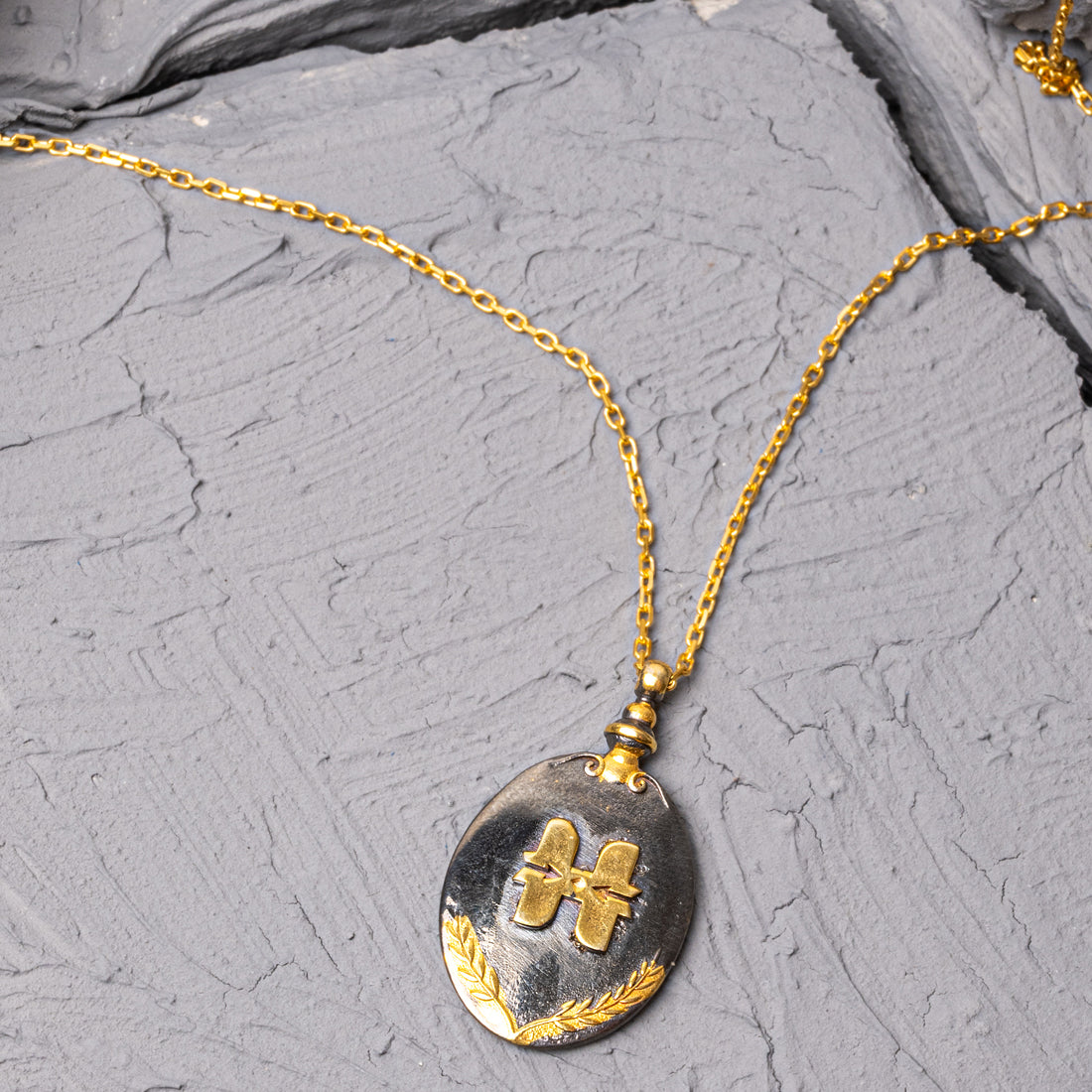 Vexta Special Letter Black Rhodium 18K Gold Plated Silver Necklace