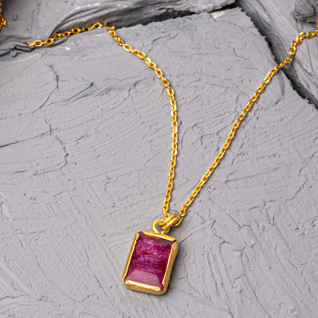 Vren Ruby Gemstone 18K Gold Plated Silver Necklace