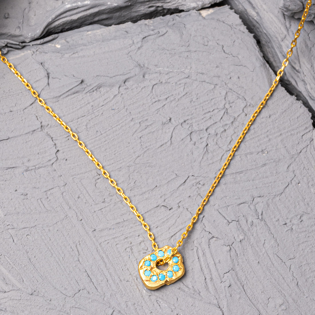 Klyve 18K Gold Plated Natural Turquoise Stone Silver Necklace