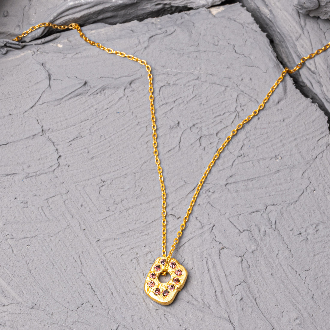 Fiorre 18K Gold Plated Black Zircon Stone Silver Necklace