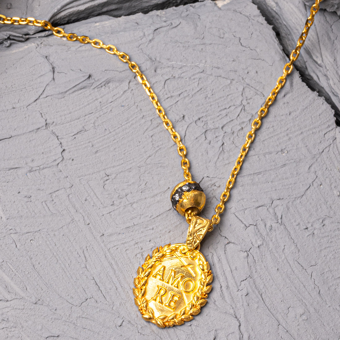 Amore White Zircon Stone 18K Gold Plated Silver Necklace