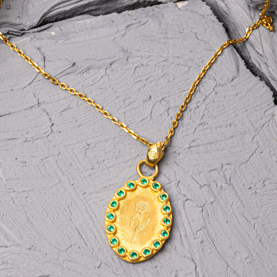 Mavera Green Zircon 18K Gold Plated Silver Necklace