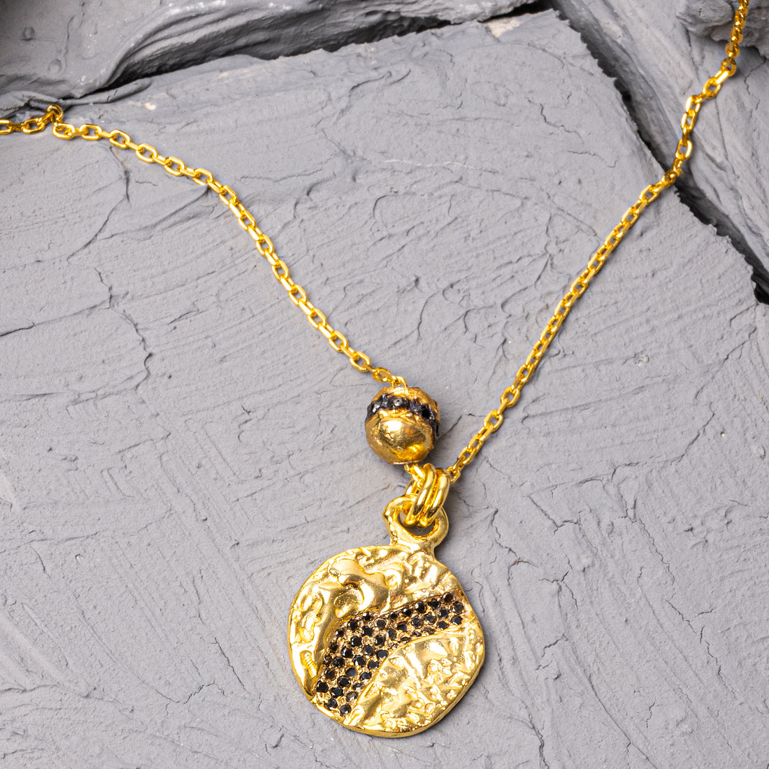 Crxema 18K Gold Plated Black Zircon Stone Silver Necklace