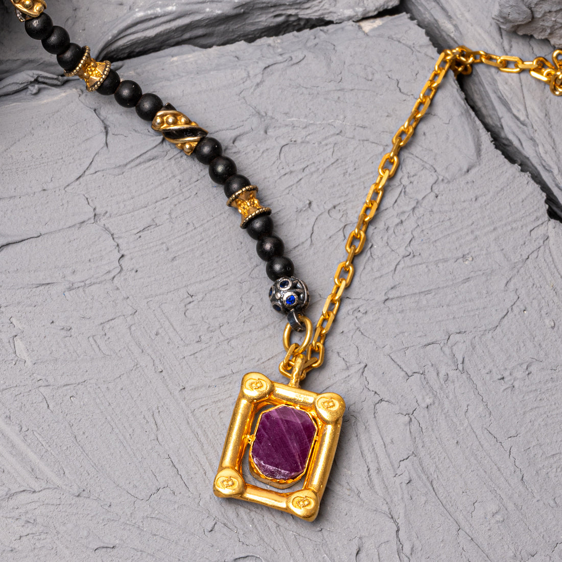 Quiet Ruby Stone 18K Gold Plated Silver Necklace