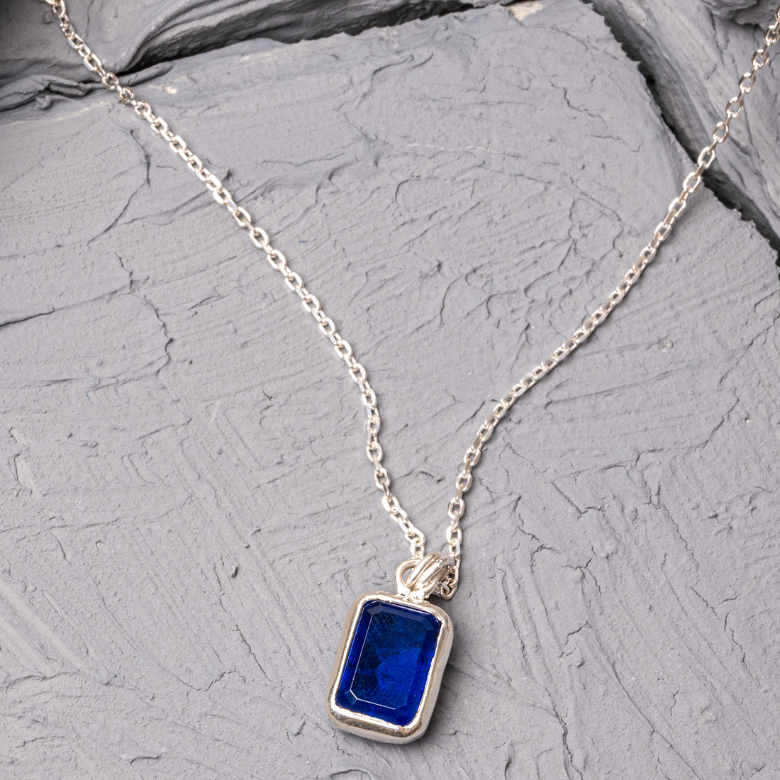 Clast Silver Necklace with Sapphire and Labradorite Stones