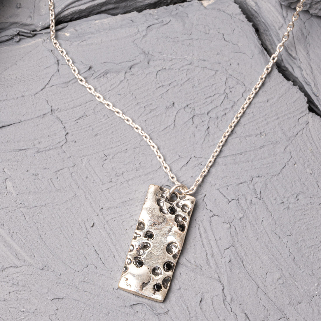 Dash Black Zircon Stone Silver Necklace