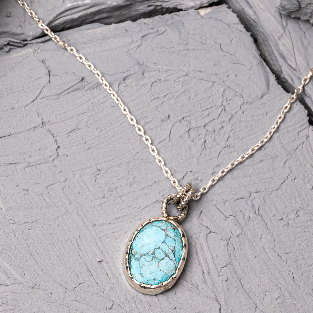 Ritz Natural Turquoise Stone Silver Necklace