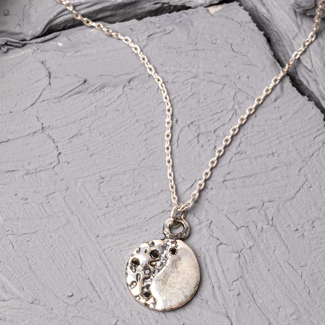Crest Black Zircon Stone Silver Necklace