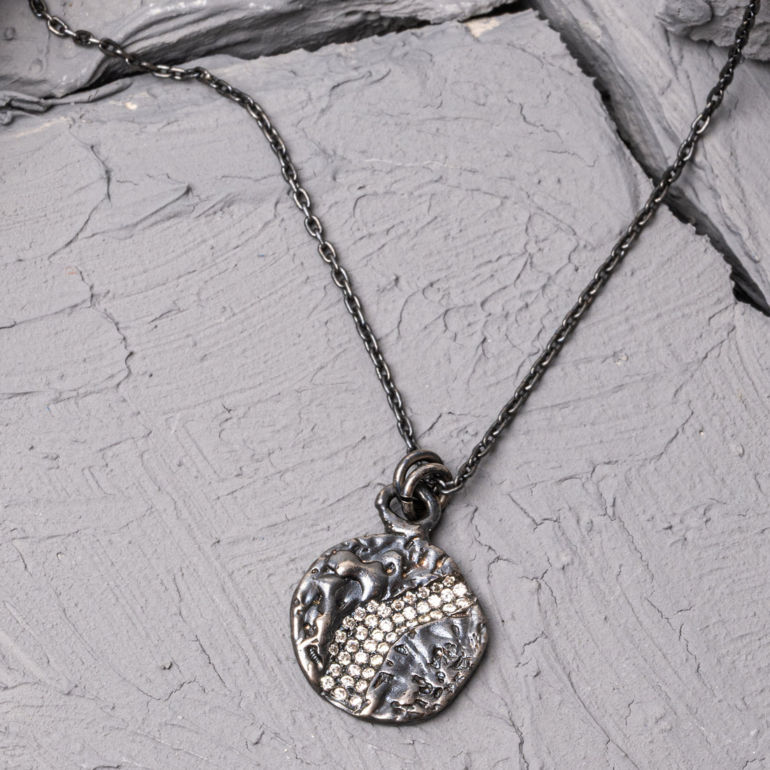 Rhea Black Rhodium Plated and White Zircon Stone Silver Necklace