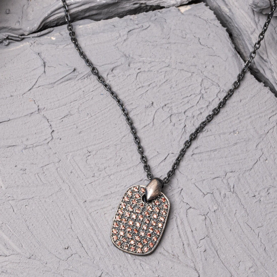 Printed Brown Stone Silver Necklace