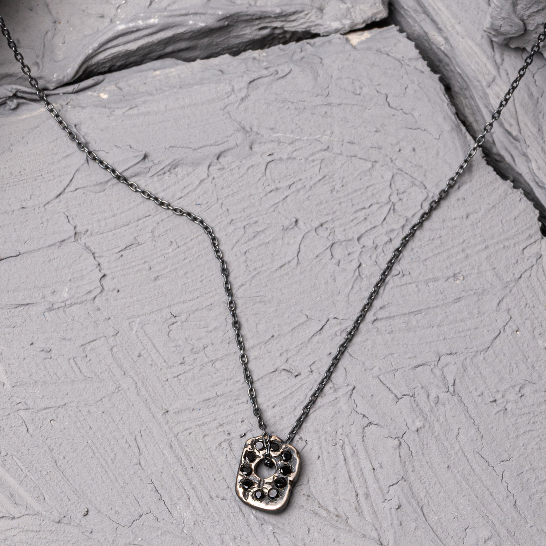 Apex Black Oxidized Stone Silver Necklace