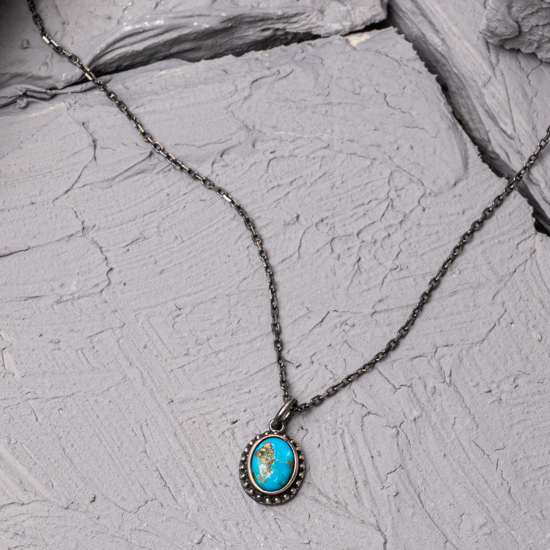 Ecplise Turquoise Stone Oxidized Silver Necklace