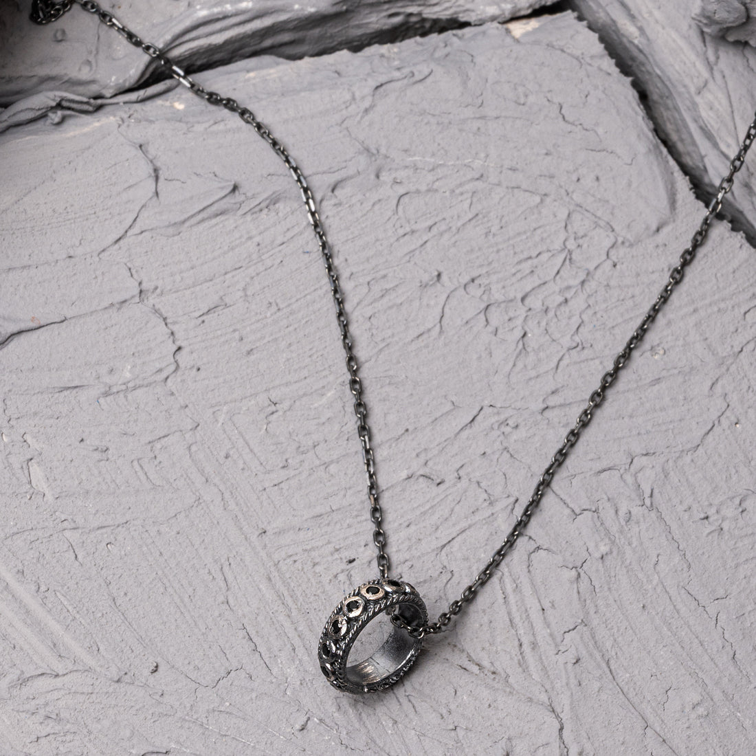 Cacaon Black Zircon Stone Silver Necklace
