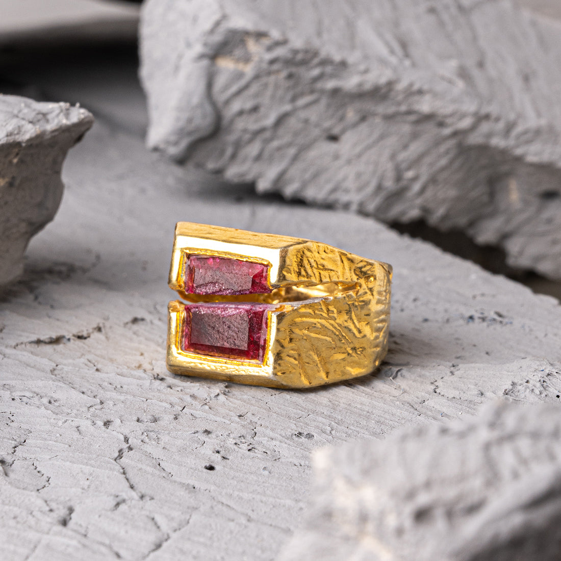 Tilaje 18K Gold Plated Ruby Stone Silver Ring