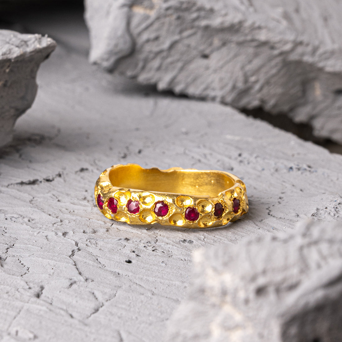 Sbalzo 18K Gold Plated Ruby Stone Ring