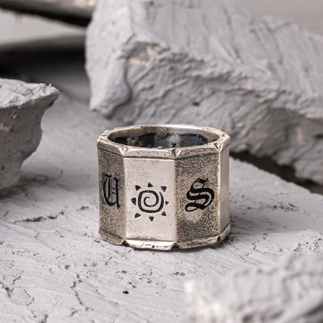 Chiseled Oxidized Silver Ring